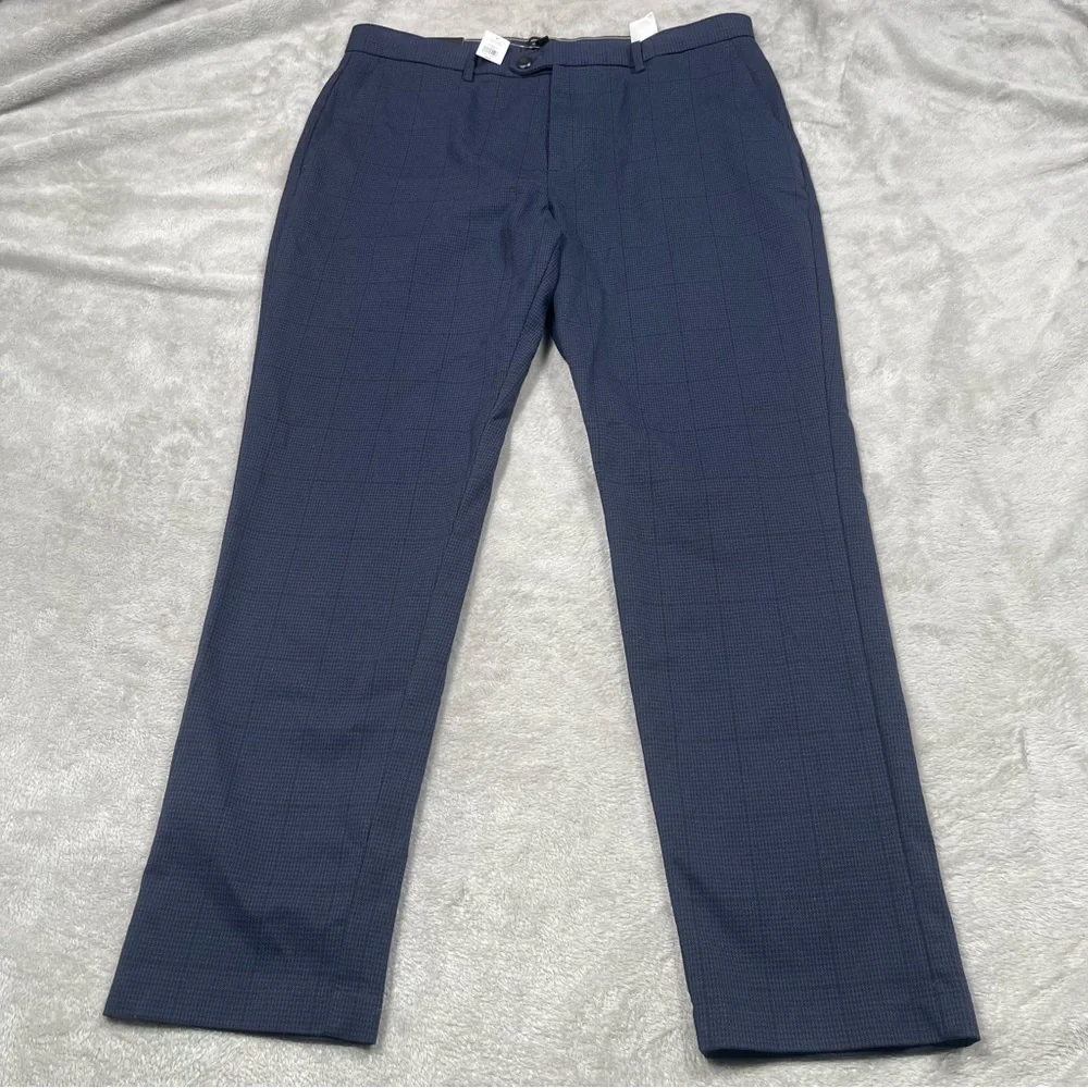 NWT Banana Republic Grayson Chino Pants Mens 33x29 Houndstooth Blue Slim Hemmed